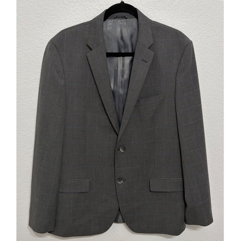 Ben‎ Sherman Mens Grey Plaid Two Button Blazer Suit Jacket 42R
